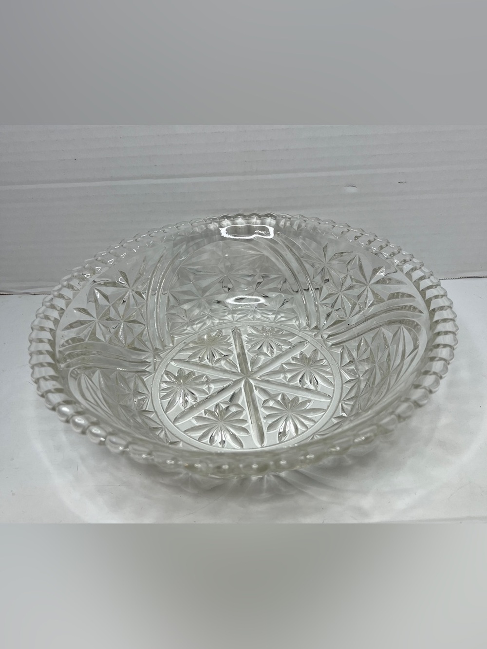 Vintage Anchor Hocking Stars and Bars Glass Serving Bowl EUC clear MCM dish
